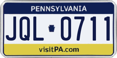 PA license plate JQL0711
