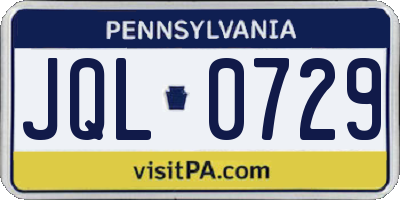 PA license plate JQL0729