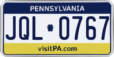 PA license plate JQL0767