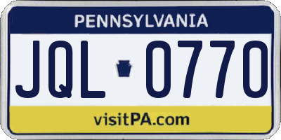 PA license plate JQL0770
