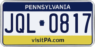 PA license plate JQL0817