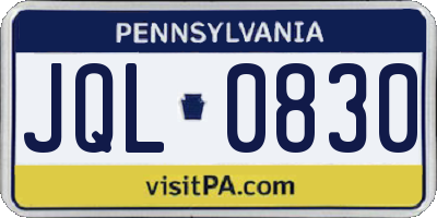 PA license plate JQL0830