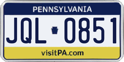 PA license plate JQL0851