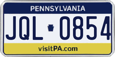 PA license plate JQL0854