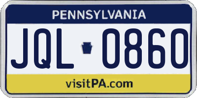 PA license plate JQL0860