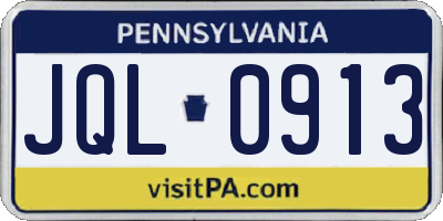 PA license plate JQL0913