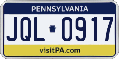 PA license plate JQL0917