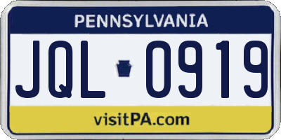 PA license plate JQL0919