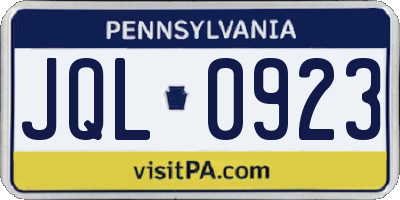 PA license plate JQL0923