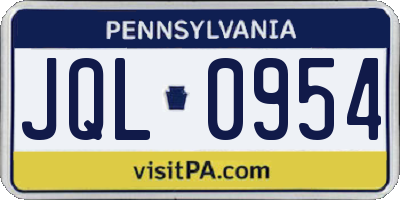 PA license plate JQL0954