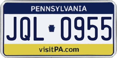 PA license plate JQL0955