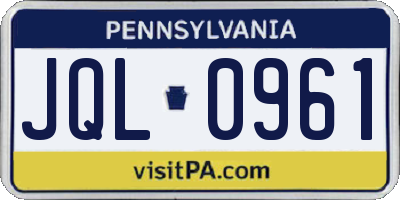 PA license plate JQL0961