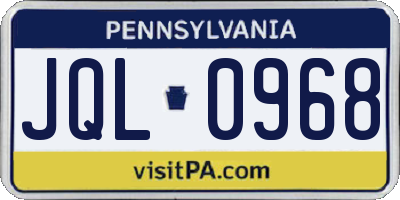 PA license plate JQL0968