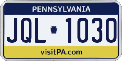 PA license plate JQL1030