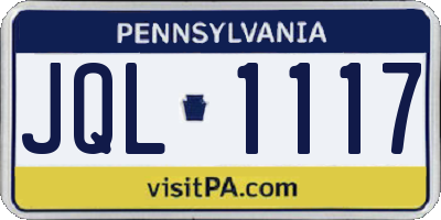 PA license plate JQL1117