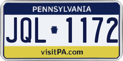 PA license plate JQL1172