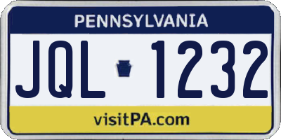PA license plate JQL1232