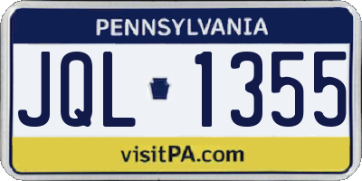 PA license plate JQL1355