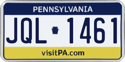 PA license plate JQL1461