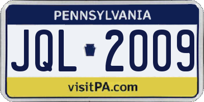 PA license plate JQL2009