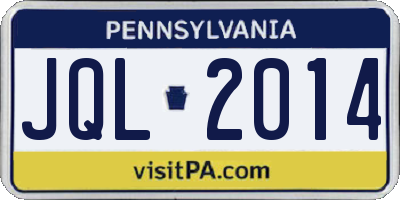 PA license plate JQL2014