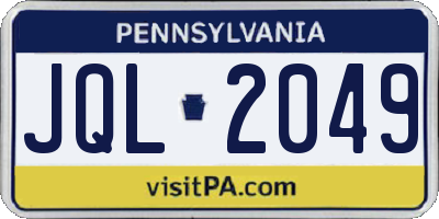 PA license plate JQL2049