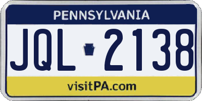 PA license plate JQL2138
