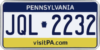 PA license plate JQL2232