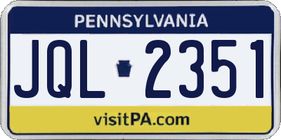 PA license plate JQL2351