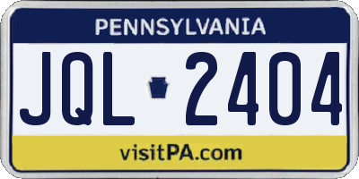 PA license plate JQL2404