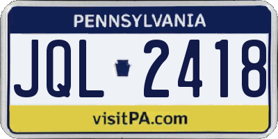 PA license plate JQL2418