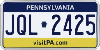 PA license plate JQL2425