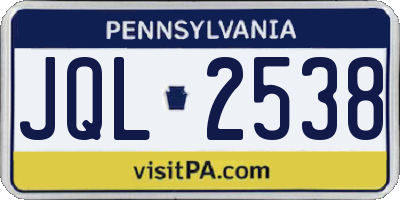 PA license plate JQL2538