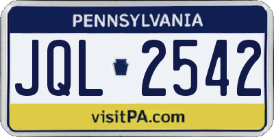 PA license plate JQL2542
