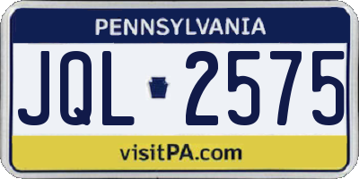 PA license plate JQL2575