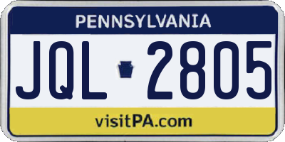 PA license plate JQL2805