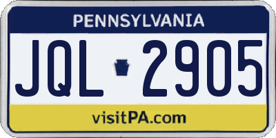 PA license plate JQL2905