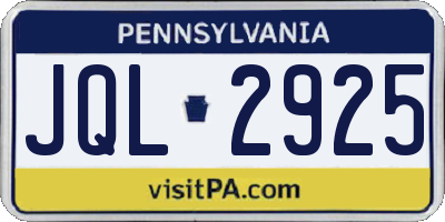PA license plate JQL2925