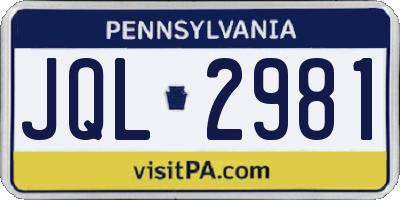 PA license plate JQL2981