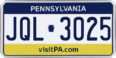 PA license plate JQL3025