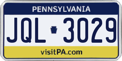 PA license plate JQL3029