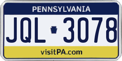 PA license plate JQL3078