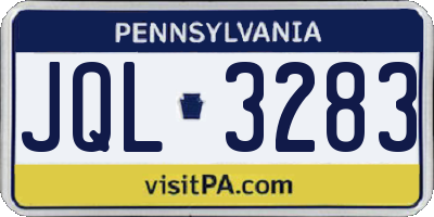 PA license plate JQL3283