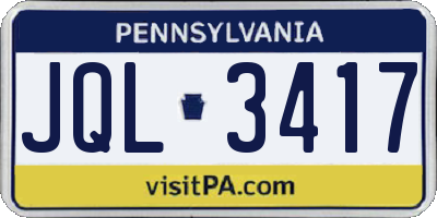 PA license plate JQL3417