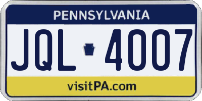 PA license plate JQL4007