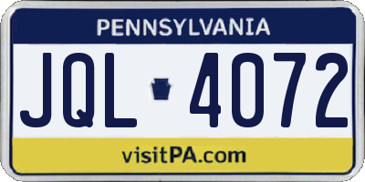 PA license plate JQL4072