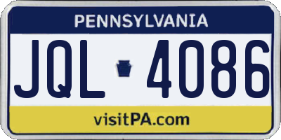 PA license plate JQL4086