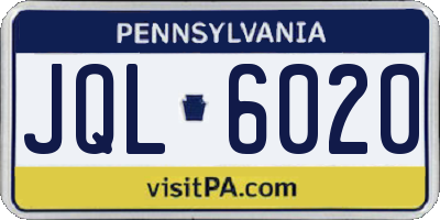 PA license plate JQL6020