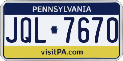 PA license plate JQL7670