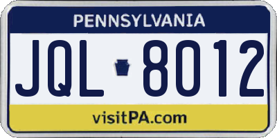 PA license plate JQL8012